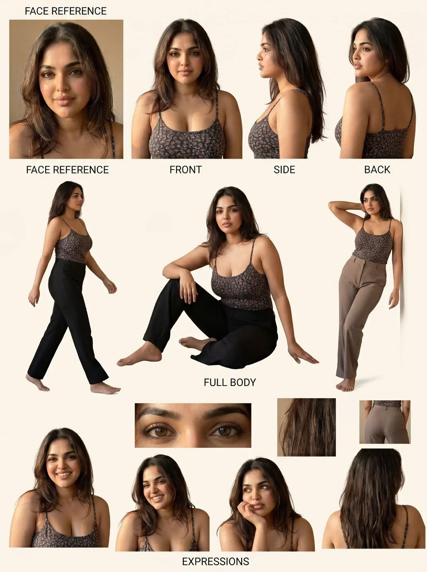 AI influencer character reference sheet